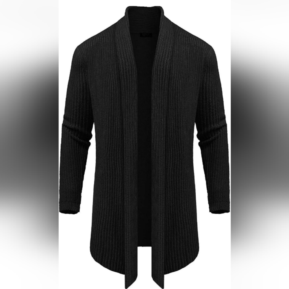 NEW COOFANDY Mens Shawl Collar Drape Cape Long Cardigan Knit Sweater Large